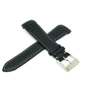 Seiko Men's Watch Replacement Band Black Yellow Leather Strap 21mm Lug 8…